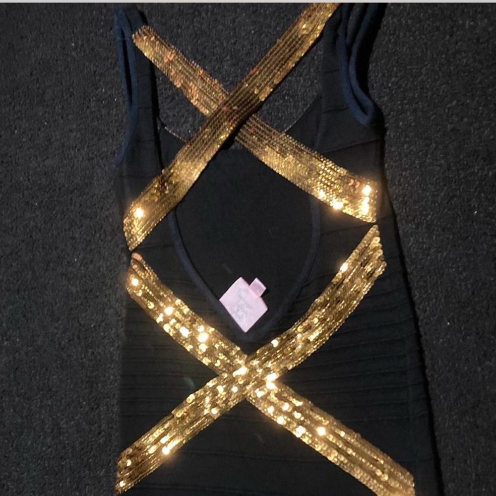 Black and gold sequin dress